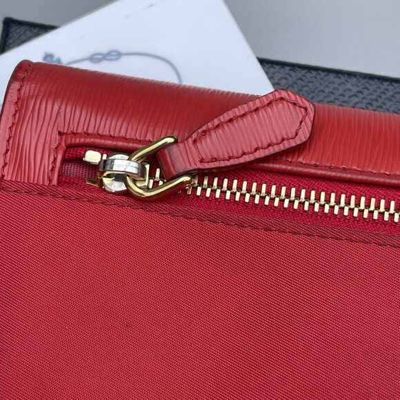 Prada Red Nylon And Leather Triangle Logo Long Wallet Complete Set - Picture 4 of 16